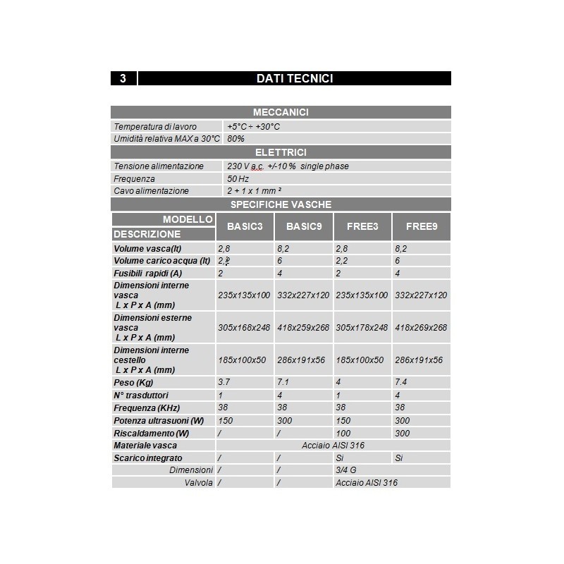 Vasca ultrasuoni per strumenti medicali - Tecno Gaz Free 9 litri